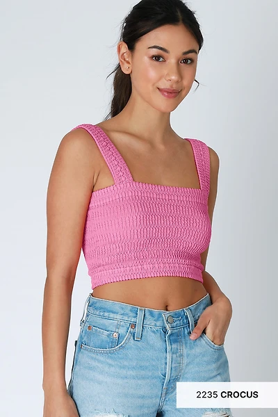 Shirred Square Neck Crop Top