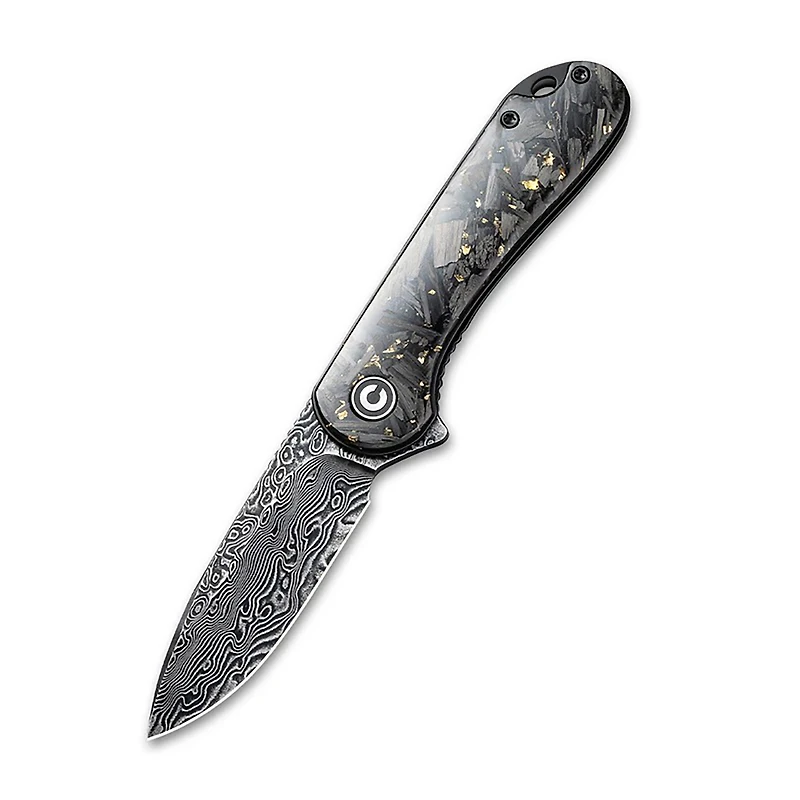 CIVIVI Elementum Shredded Carbon Fiber with Gold and Damascus Clad Blade (C907C-DS1)