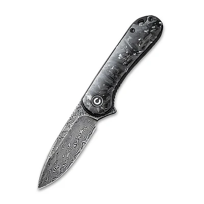 CIVIVI Elementum Shredded Carbon Fiber With Silver and Damascus Clad Blade (C907C-DS2)