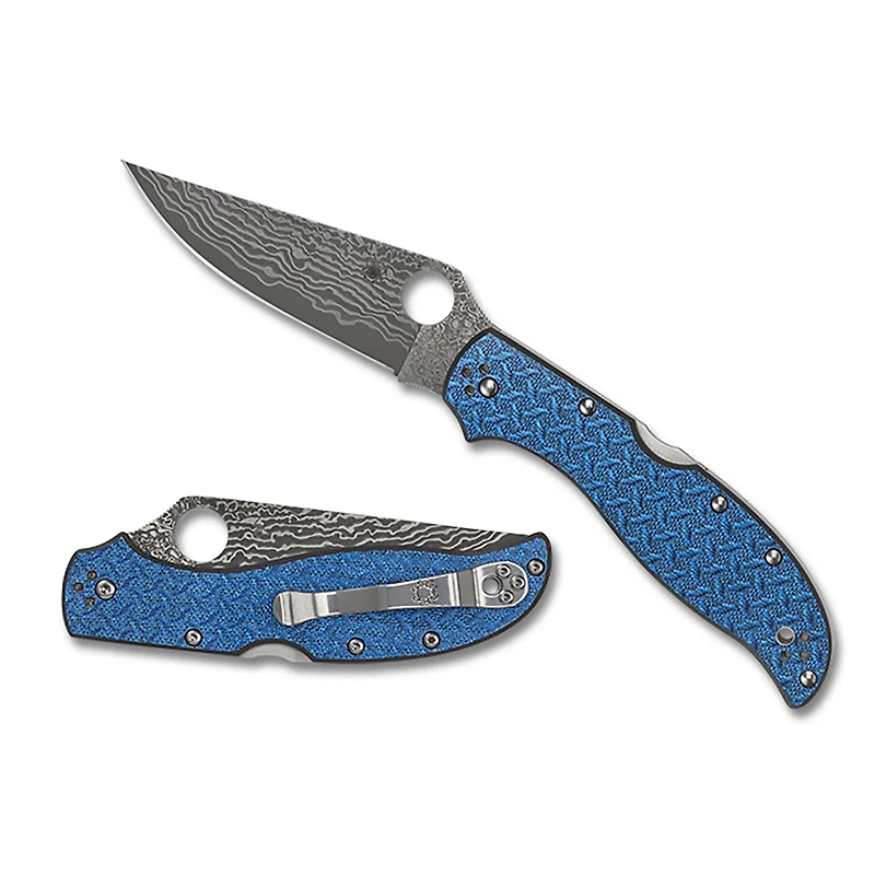 Spyderco Sprint Run Stretch 2 XL Blue Nishijin Glass Fiber Damascus (C258GFBLP)