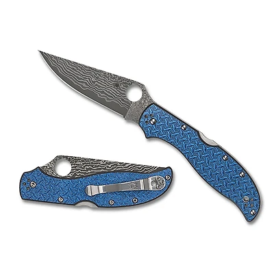 Spyderco Sprint Run Stretch 2 XL Blue Nishijin Glass Fiber Damascus (C258GFBLP)