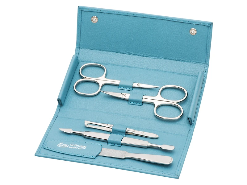Erbe Soft Case 5pc Manicure Set Carbon Nickel Plated Turquoise (9205)