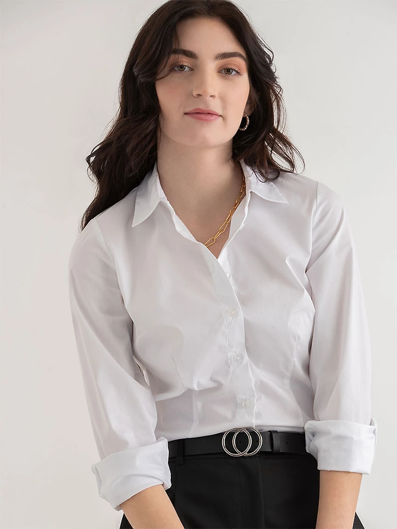 New Talia Fitted Collared Shirt Lucent White