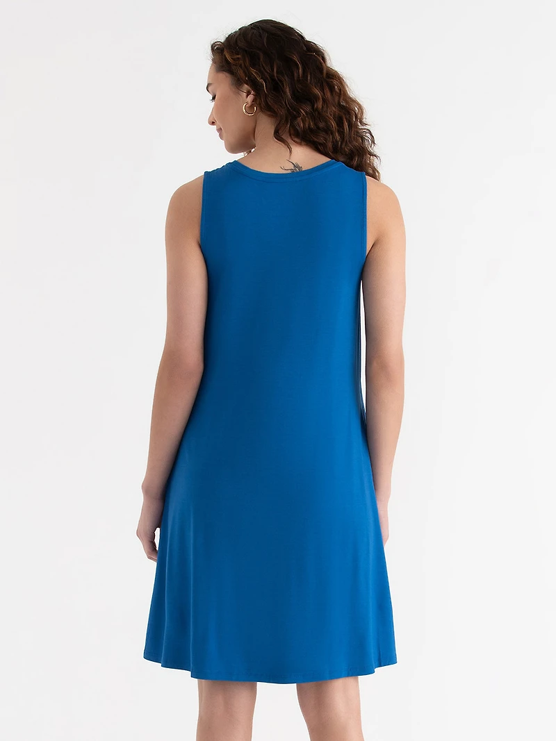 Sleeveless A-Line Dress with Pockets Classic Blue