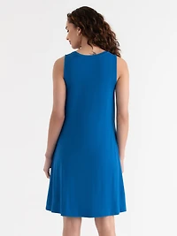 Sleeveless A-Line Dress with Pockets Classic Blue