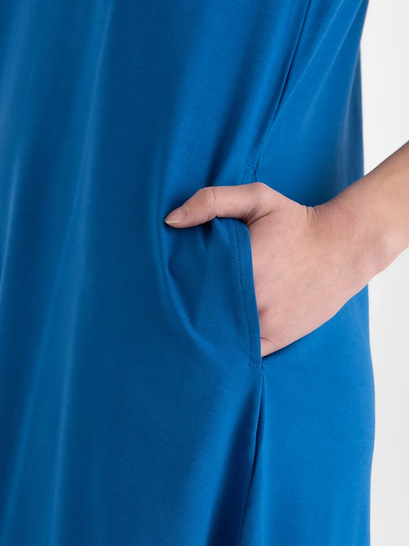 Sleeveless A-Line Dress with Pockets Classic Blue