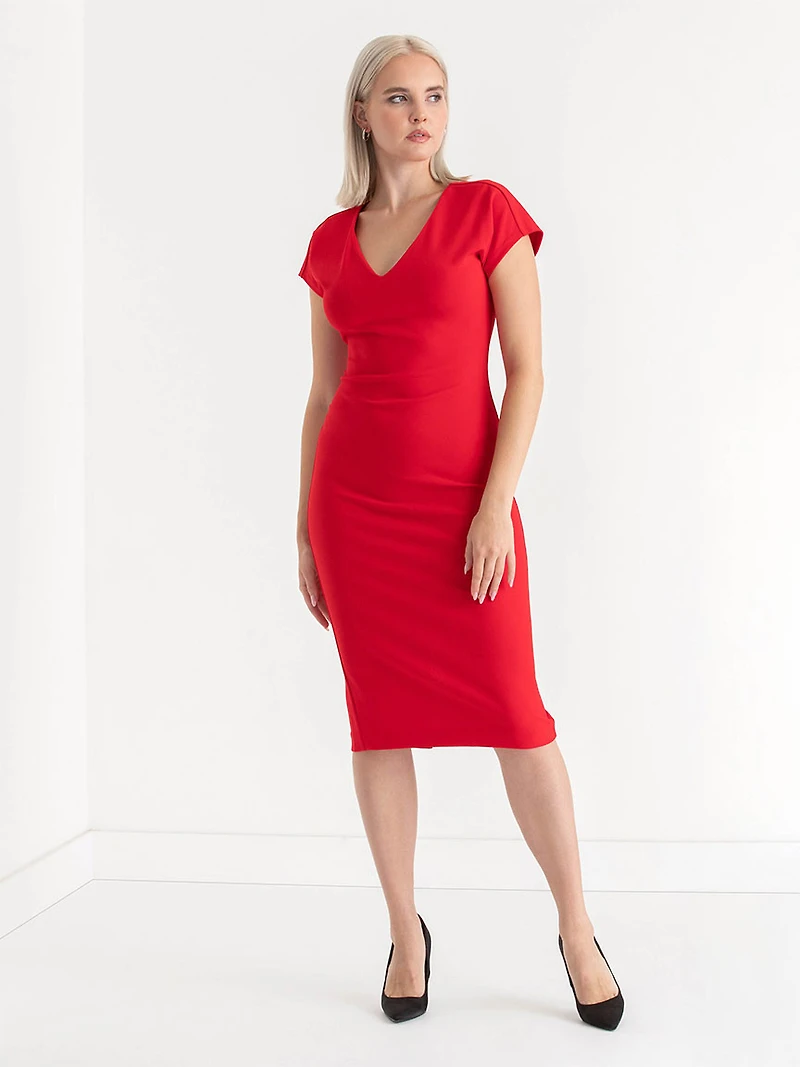 Venus Fitted Midi Dress Goji Berry Iconic Crepe