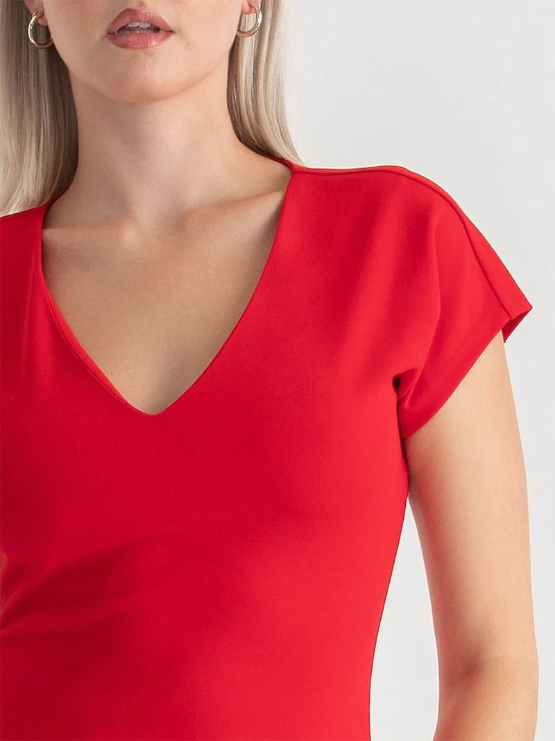 Venus Fitted Midi Dress Goji Berry Iconic Crepe