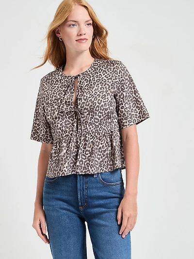 Tie Front Peplum Blouse