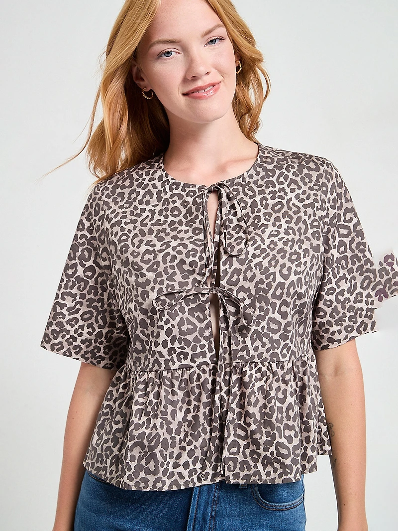 Tie Front Peplum Blouse