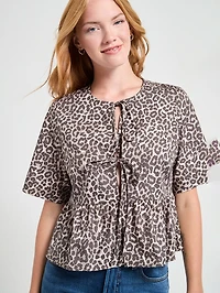 Tie Front Peplum Blouse