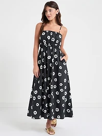 Strappy Smocked Poplin Midi Dress