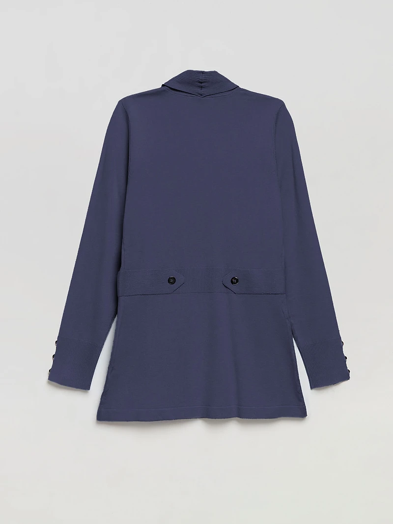 Side Tab Button Cardigan Crown Blue