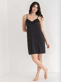 Lace Trim Sleep Dress Black