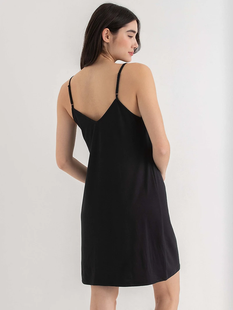 Lace Trim Sleep Dress Black