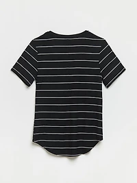 Short Sleeve Modal V-neck Shirt Black Stripe