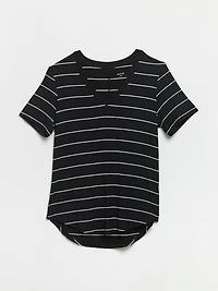 Short Sleeve Modal V-neck Shirt Black Stripe