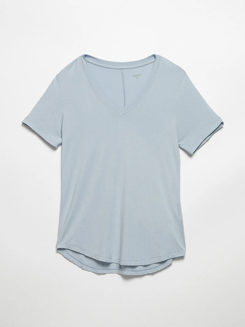 Short Sleeve Modal V-neck Shirt Kentucky Blue