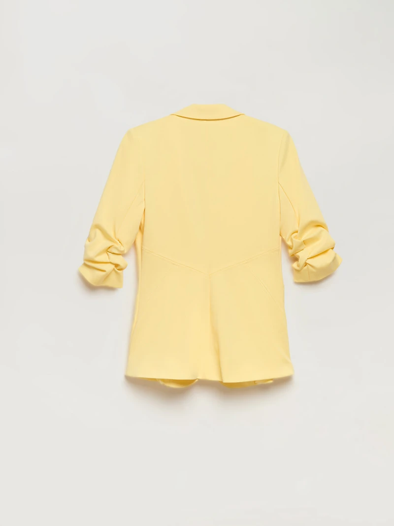 Hampton Three Quarter Ruched Sleeve Ponte Blazer Pale Banana