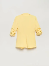 Hampton Three Quarter Ruched Sleeve Ponte Blazer Pale Banana