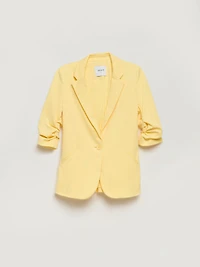 Hampton Three Quarter Ruched Sleeve Ponte Blazer Pale Banana