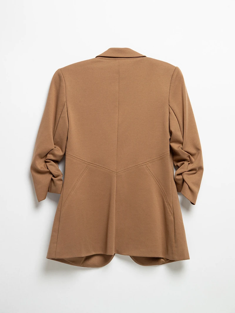 Hampton Three Quarter Ruched Sleeve Ponte Blazer Toasted Coconut