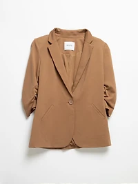Hampton Three Quarter Ruched Sleeve Ponte Blazer Toasted Coconut