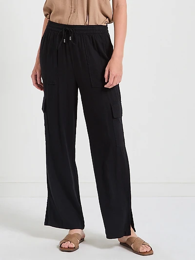 Linen Cargo Pants Black