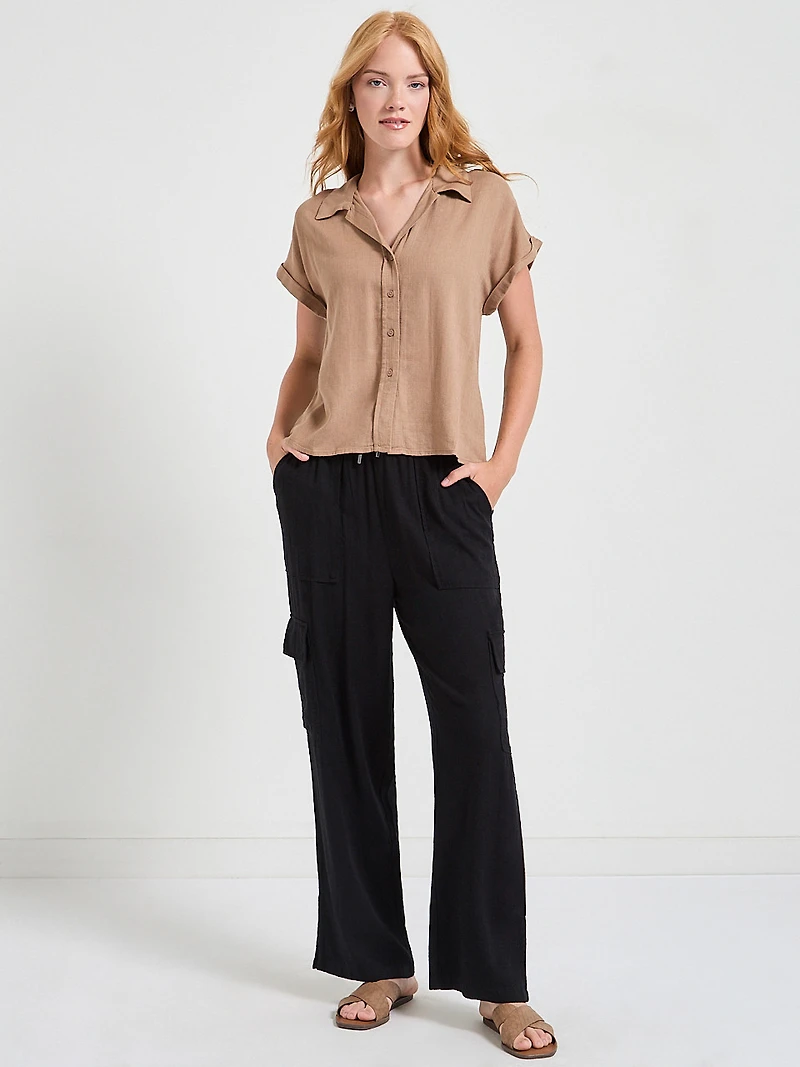 Linen Cargo Pants Black