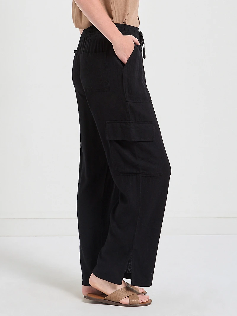 Linen Cargo Pants Black