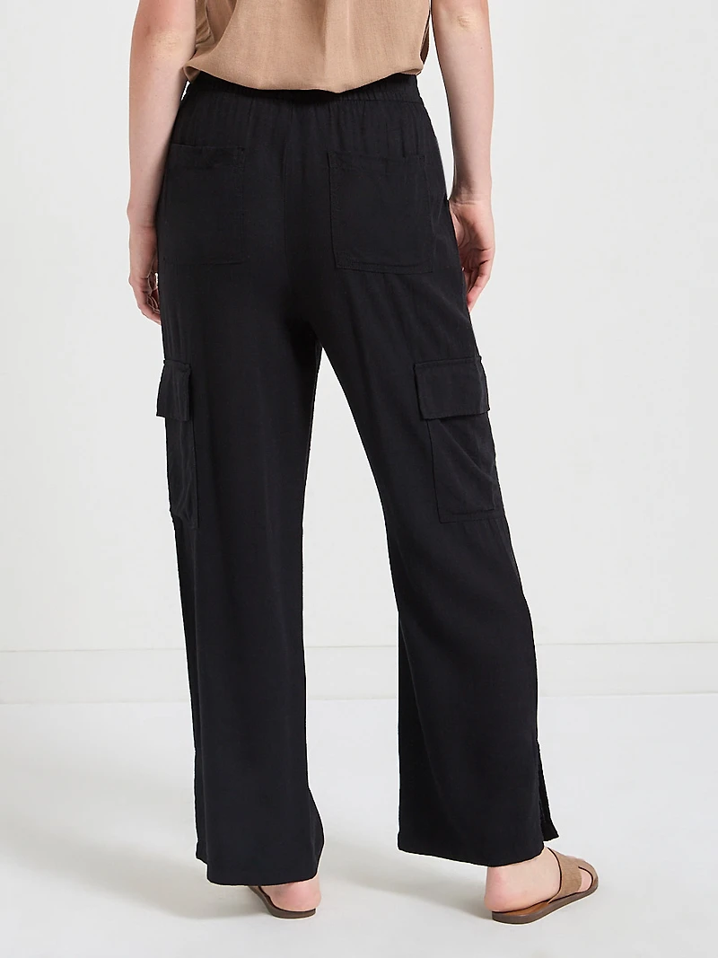 Linen Cargo Pants Black