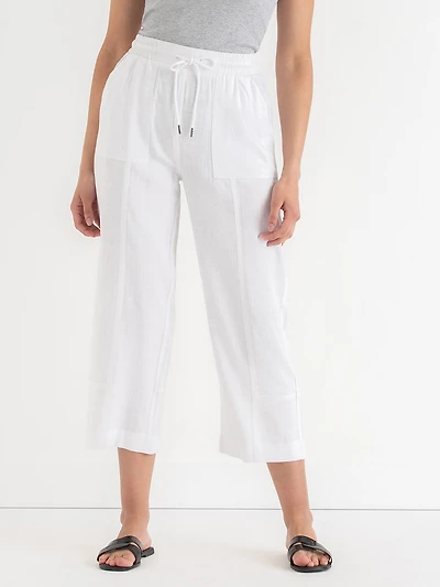 Viscose Linen Pull-On Cropped Pant White