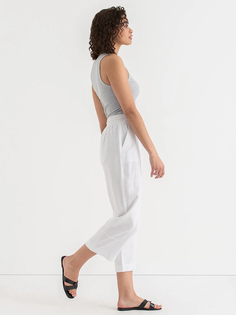Viscose Linen Pull-On Cropped Pant White