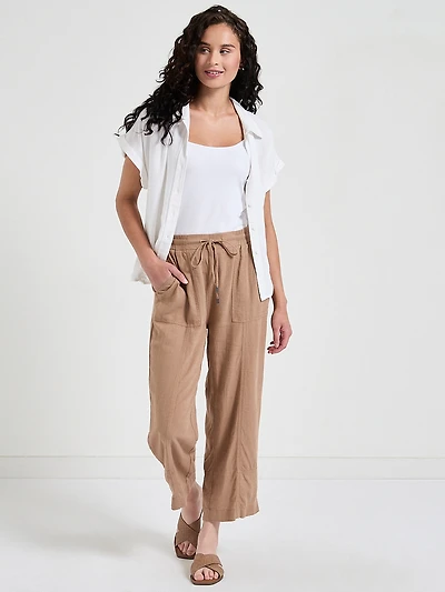 Viscose Linen Pull-On Cropped Pant Sinopia Fresco