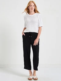 Viscose Linen Pull-On Cropped Pant Black