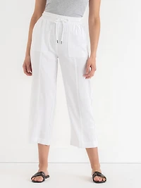 Viscose Linen Pull-On Cropped Pant Black