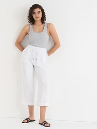 Viscose Linen Pull-On Cropped Pant Black
