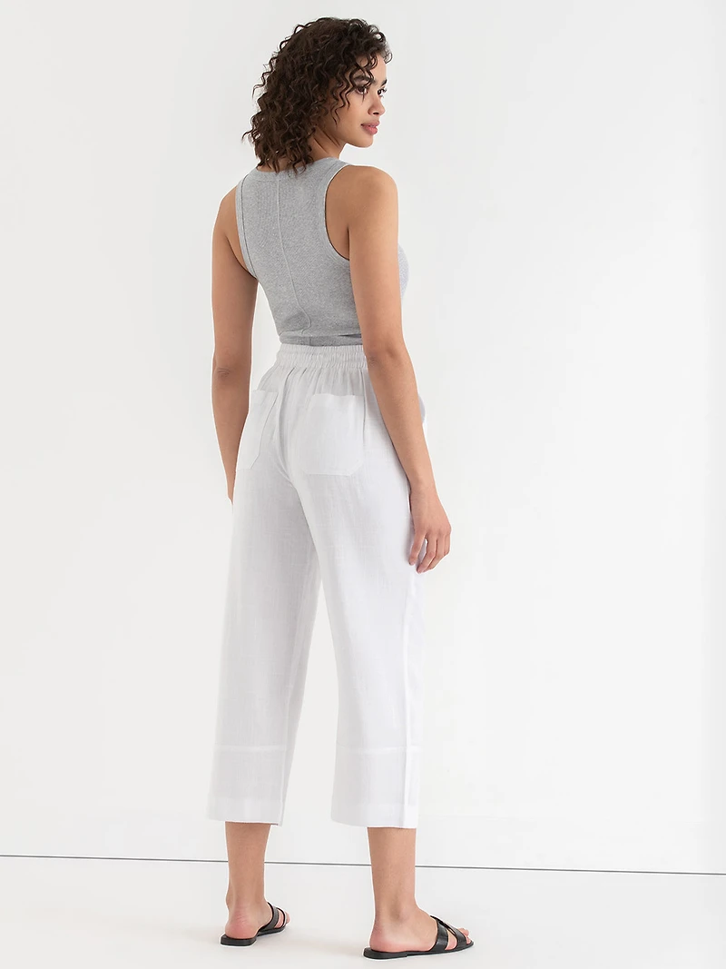 Viscose Linen Pull-On Cropped Pant Black