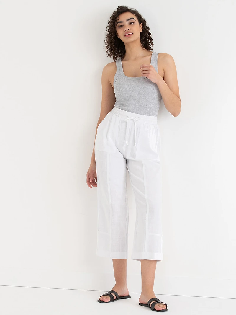 Viscose Linen Pull-On Cropped Pant Black