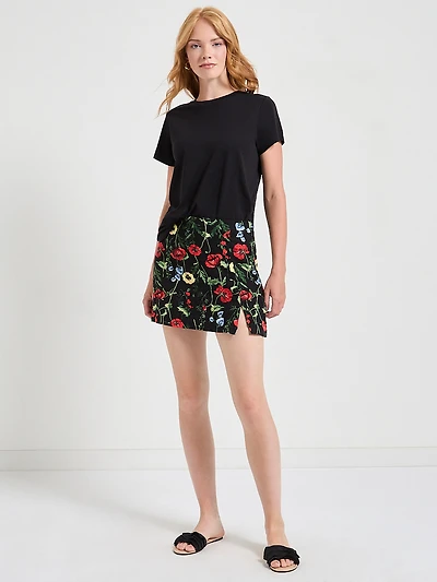 Viscose Linen Print Skort Black Poppy