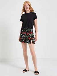 Linen Blend Print Skort Black Poppy