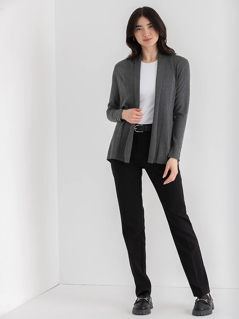 Cardigan with Side Tab Buttons Dark Charcoal