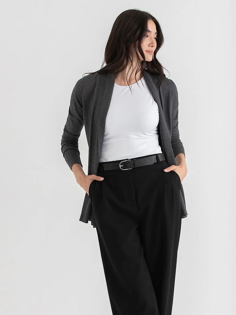 Cardigan with Side Tab Buttons Dark Charcoal