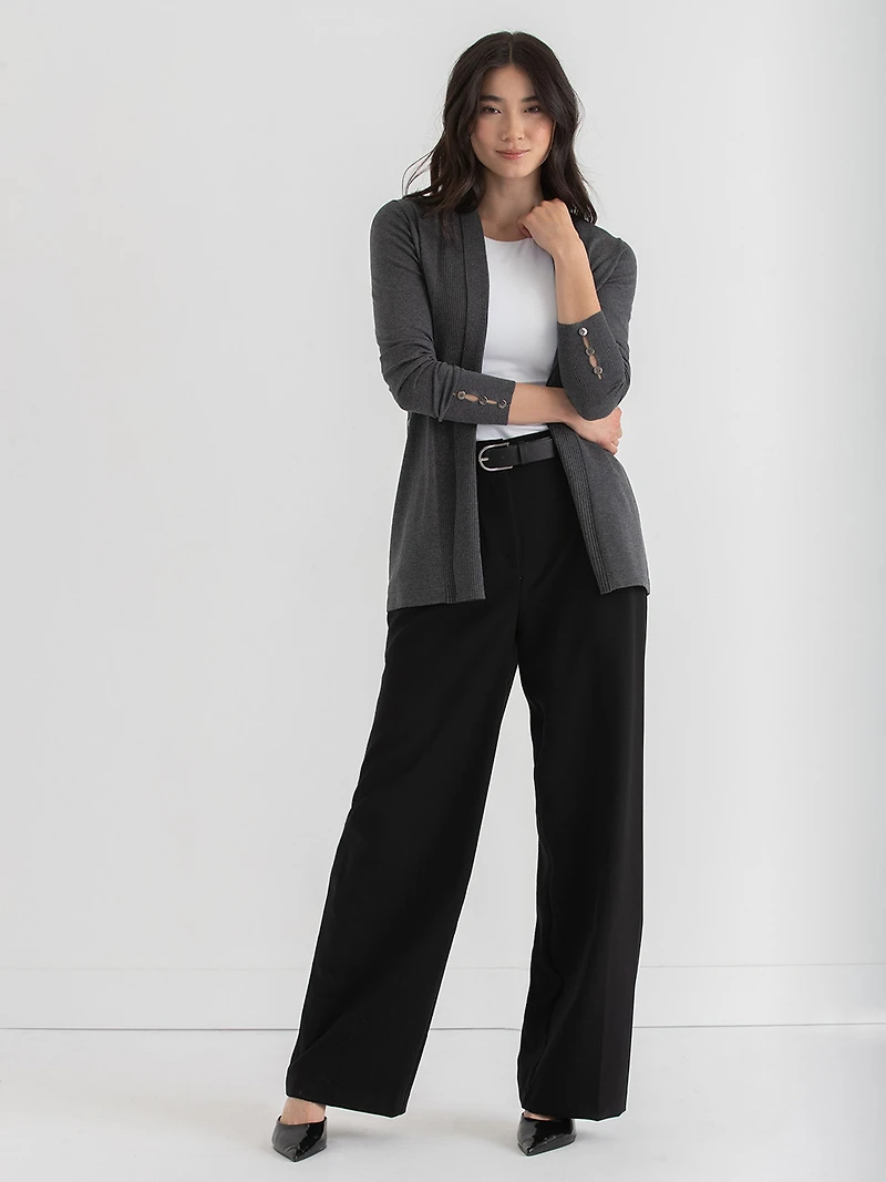 Cardigan with Side Tab Buttons Dark Charcoal