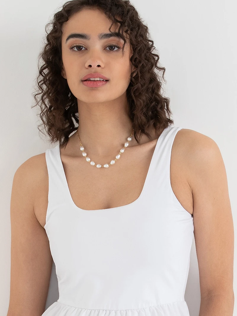 Sleeveless Mix Media Midi Dress White