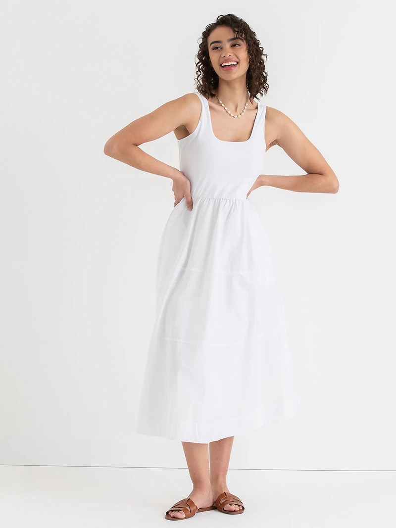 Sleeveless Mix Media Midi Dress White