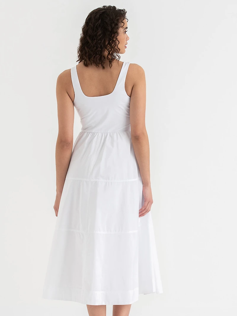 Sleeveless Mix Media Midi Dress White