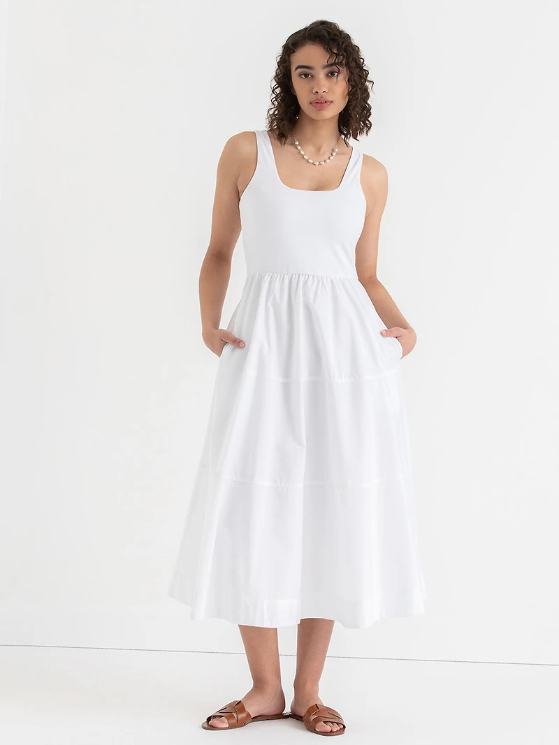 Sleeveless Mix Media Midi Dress White