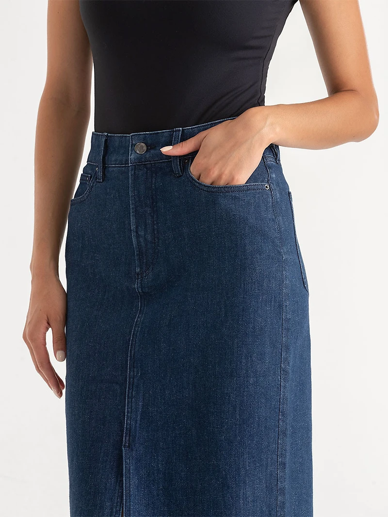 Denim Midi Skirt Dark Wash