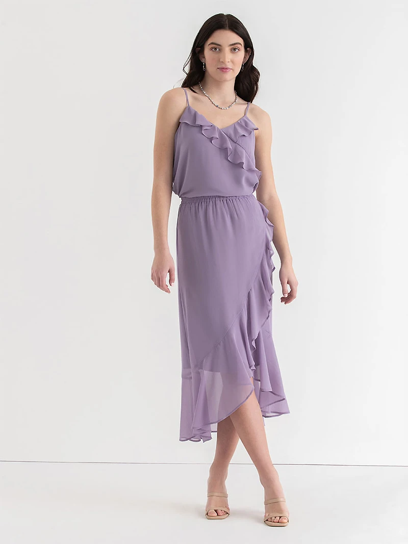 Chiffon Ruffle Midi Skirt Lilas